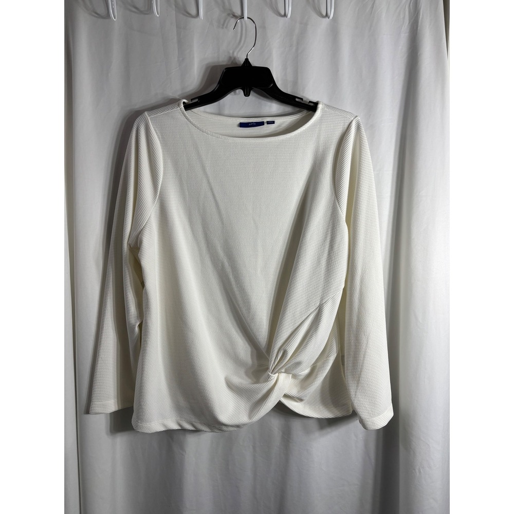 Apt 9 Womens Long Sleeve‎ Twist Front Textured Knit Top Ivory XXL